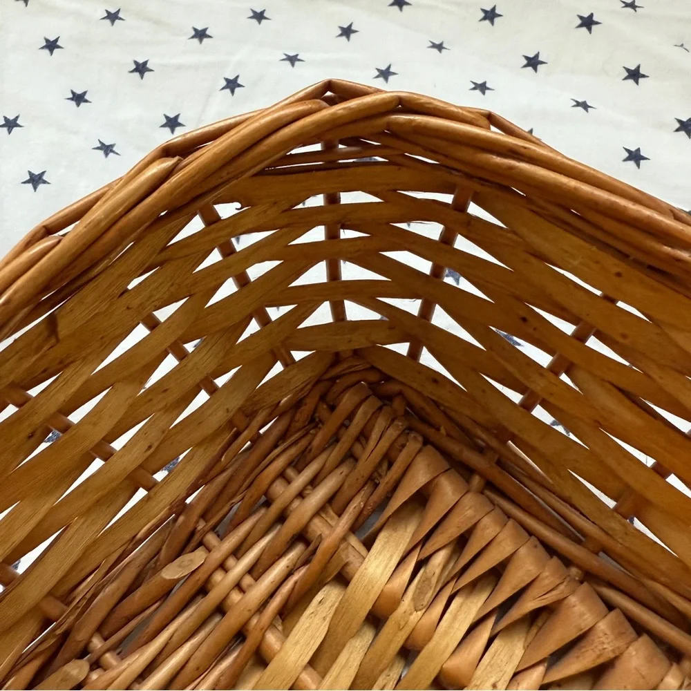Vintage Square Yugoslavian Wicker Rattan Basket 10.5” Stamped Made in Yugoslavia